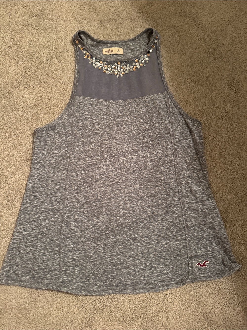 Hollister Gray Jewel-Neck Racerback Tank